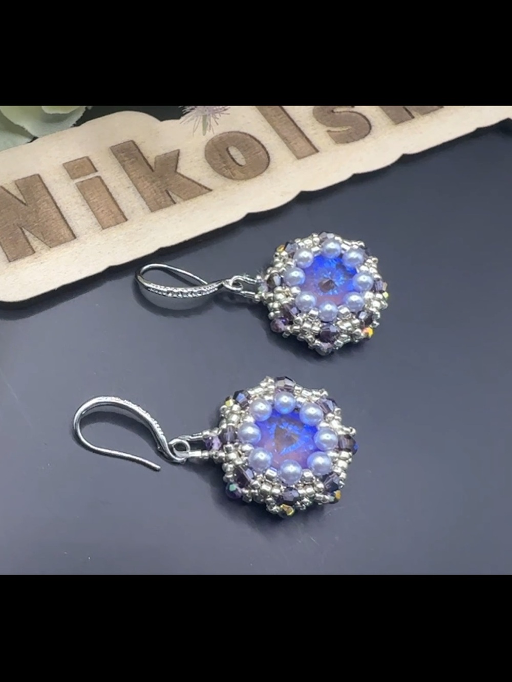 Handcrafted Blue Crystal Bead Drop Earrings with Silver Details